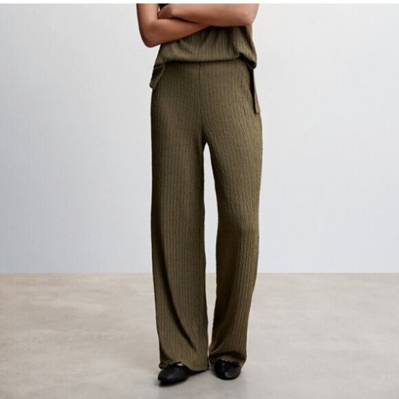 Mango Pants - Mango NWT Women's Wide Leg Long Palazzo Trousers Olive Elastic Waist Size XL